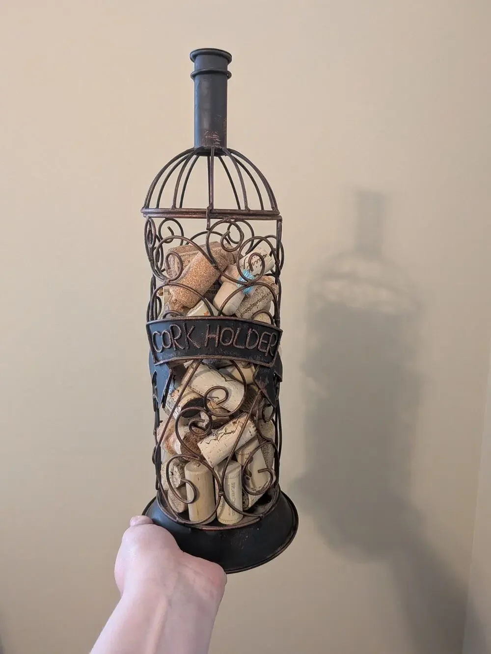 Decorative Art Cork Cage Holder Wine Bottle Shaped Bronze 15